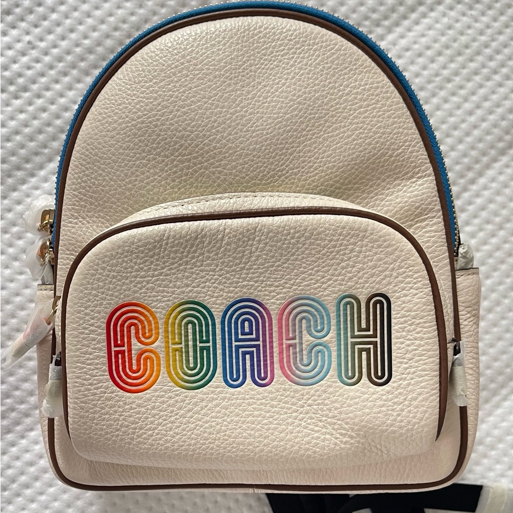 Coach Mini Court Leather Packpack w/ Rainbow Coach Gold/Chalk Pride